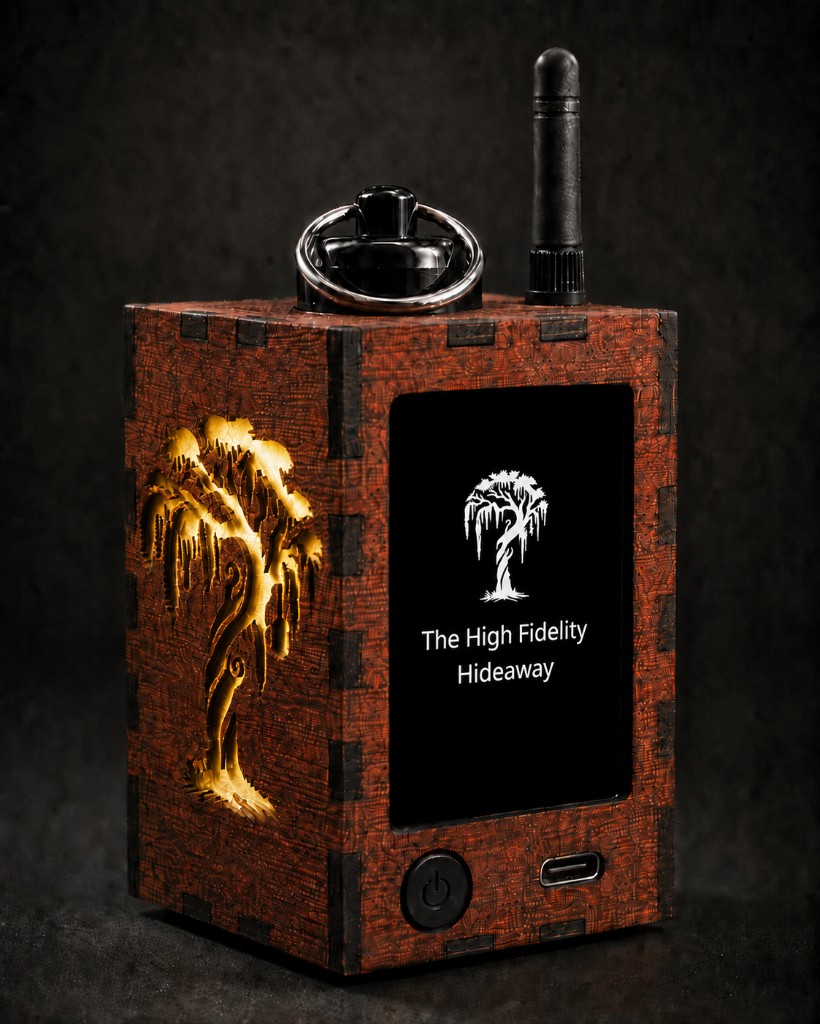 Finished High Fidelity Hideaway Stash Lantern with illuminated willow artwork and front display.