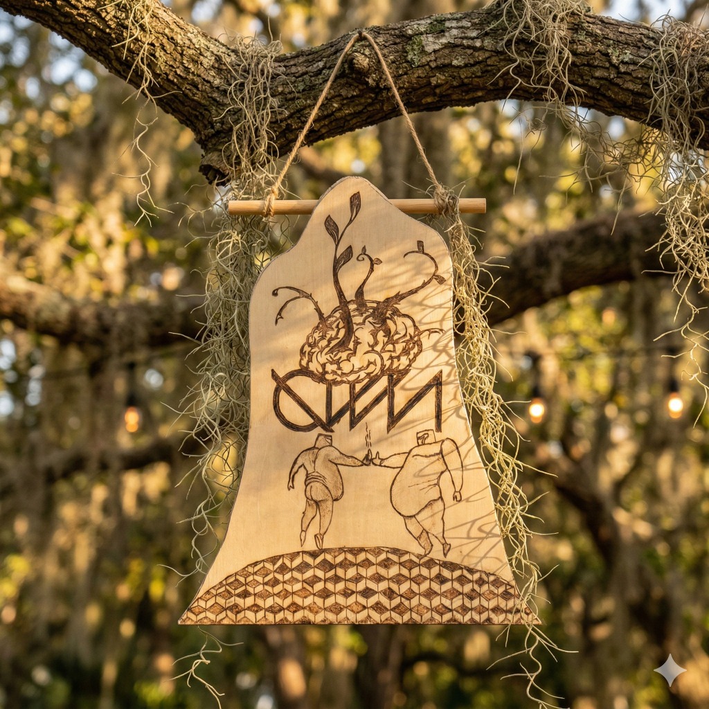 Finished wood burned piece ready for display
