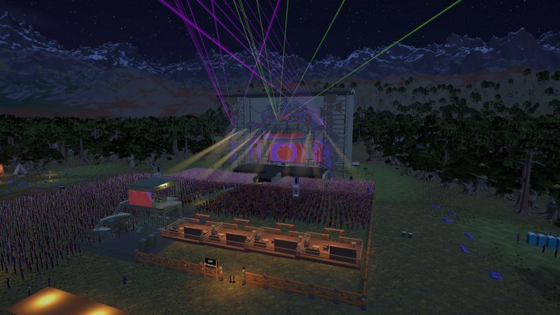 Lasers and LED screens over the Main Stage crowd at night